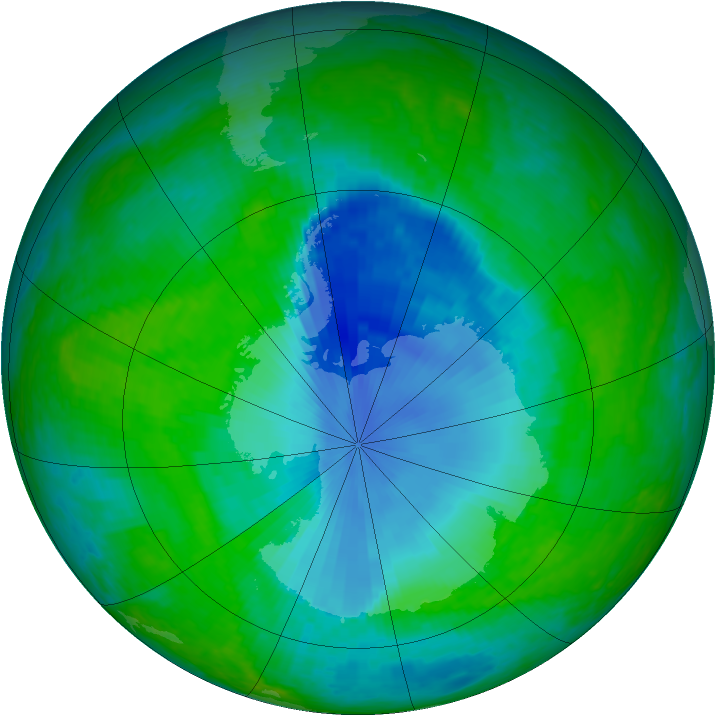 Antarctic ozone map for 10 December 2001